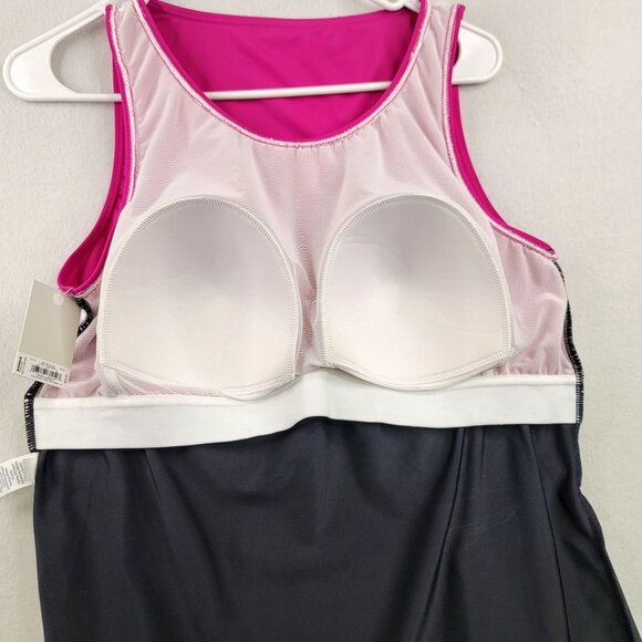 Plus Croft & Barrow High Neck Twist Front Tankini 1X 16W-18W Pink/Black/White - Picture 5 of 9